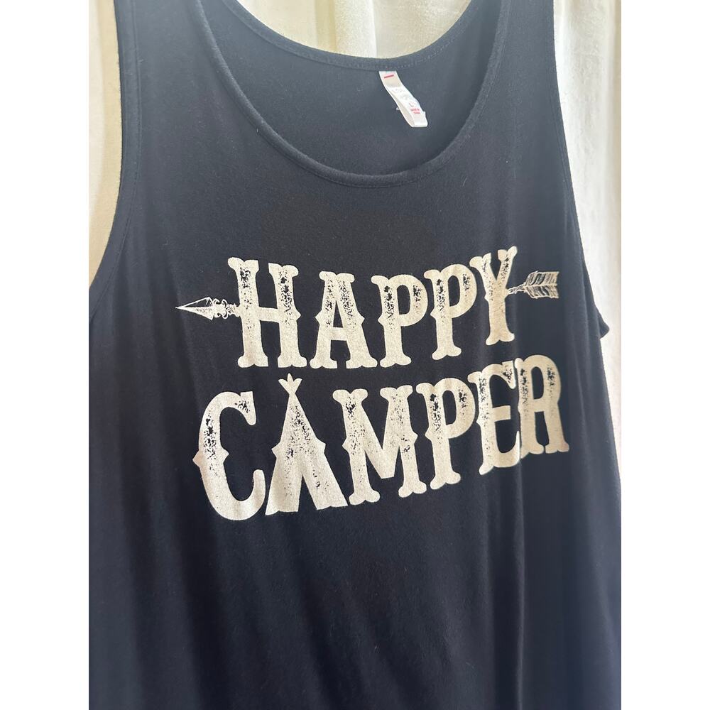 Happy Camper Graphic Tank Top Womens Large Black - Picture 2 of 5